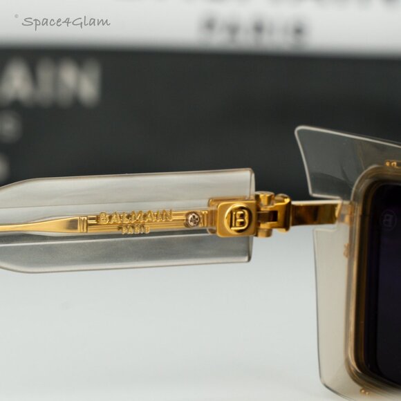 Balmain Men Sunglasses ADMIRABLE BPS-130B-52 Grey Crystal Gold Rectangle NEW - Picture 6 of 10